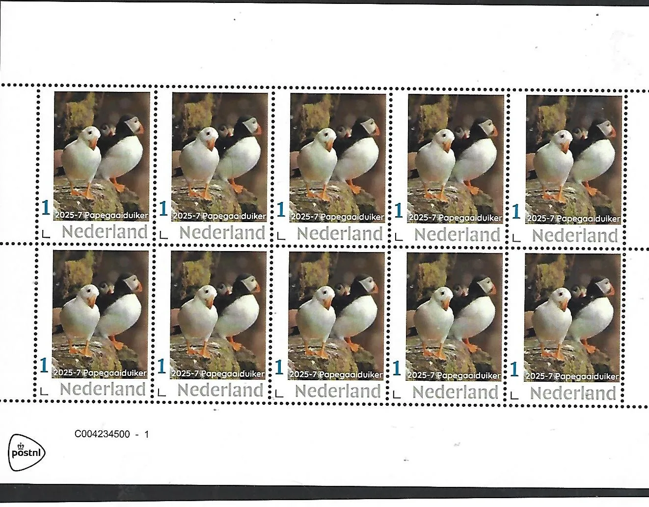 Nederland 2025-7 Papegaaiduiker puffin: rare white puffin sheet postfris/mnh