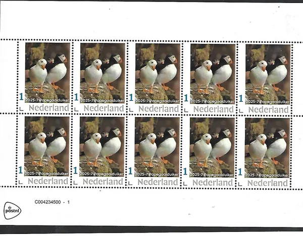 Nederland 2025-7 Papegaaiduiker puffin: rare white puffin sheet postfris/mnh