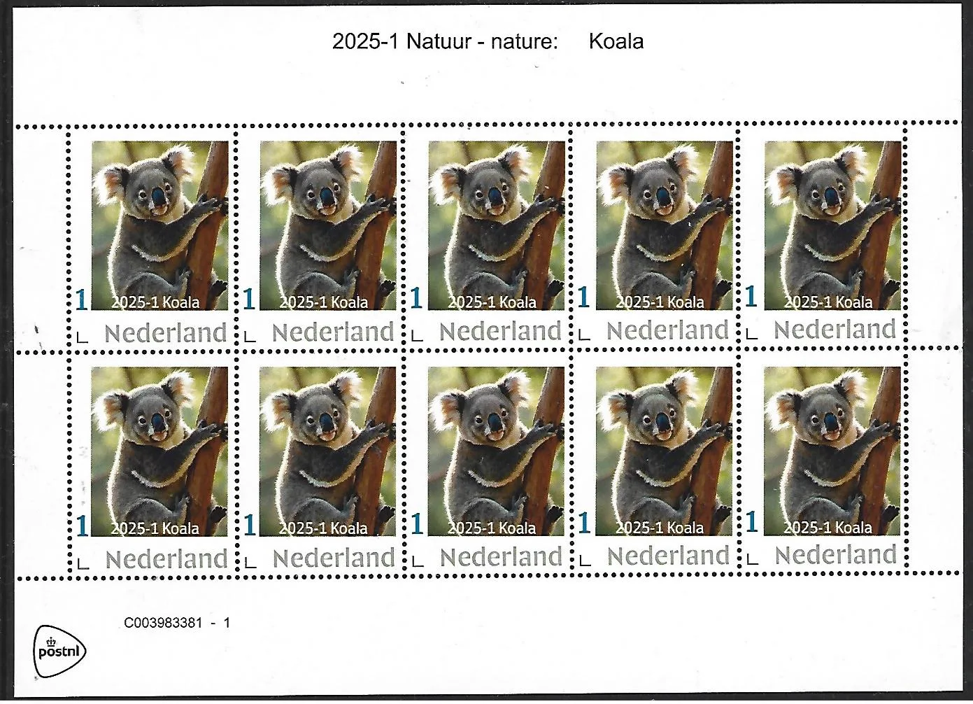 Netherlands 2025-1 Nature: Koala sheet MNH