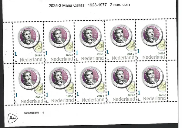 Netherlands 2025-2 Maria Callas coin on stamp sheetlet MNH