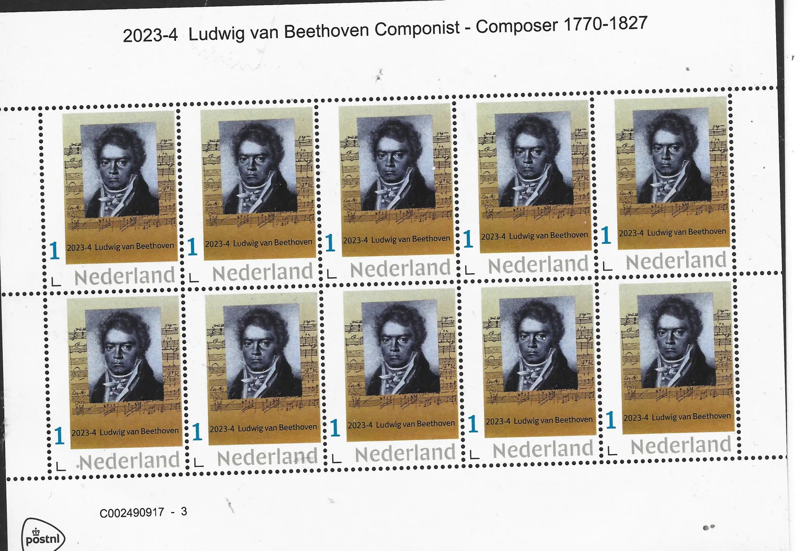 Pays-Bas 2023-4 Ludwig van Beethoven 1770-1827 feuille-miniature neuf/mnh