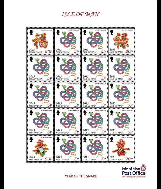Île de Man 2013 Année du Serpent, feuille postfris/mnh