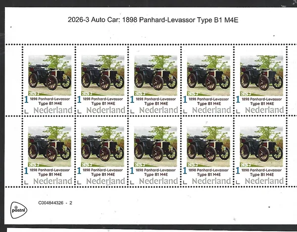 Netherlands 2026-5 Auto Oldtimer car: Panhard-Levassor type B1 M4E sheet MNH