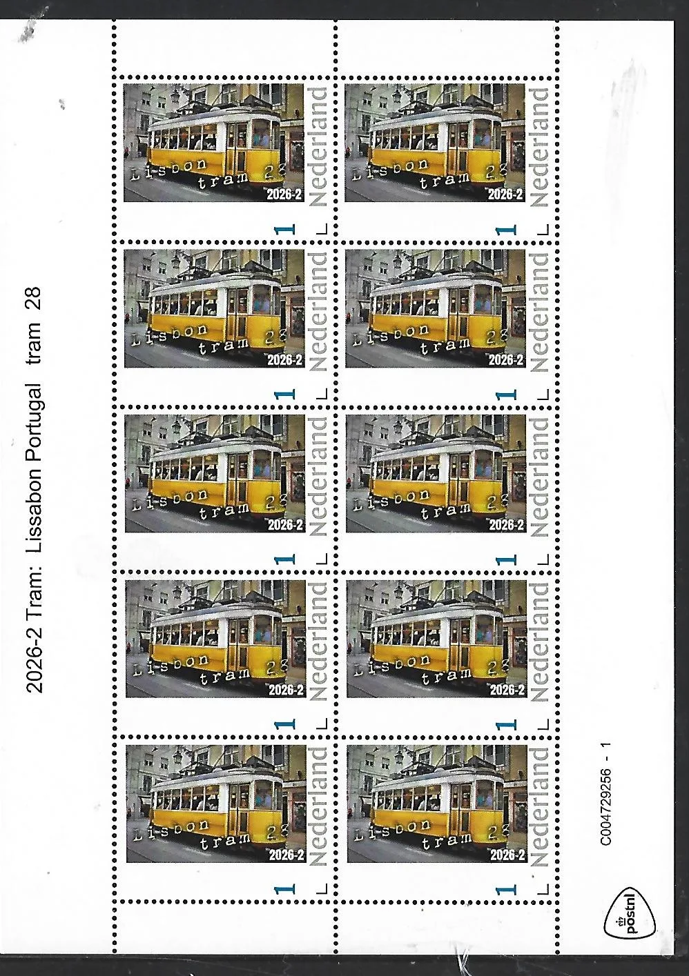Netherlands 2026-2 Tram: Lisbon Portugal tram 28 sheet MNH