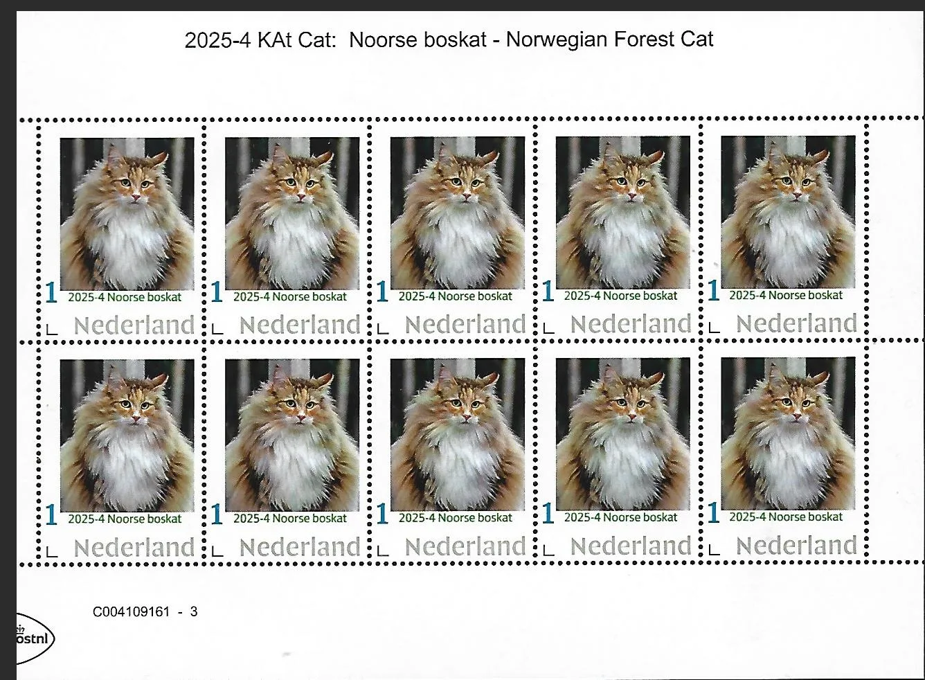 Netherlands 2025-4 Cat: Norwegian Forest Cat sheet MNH