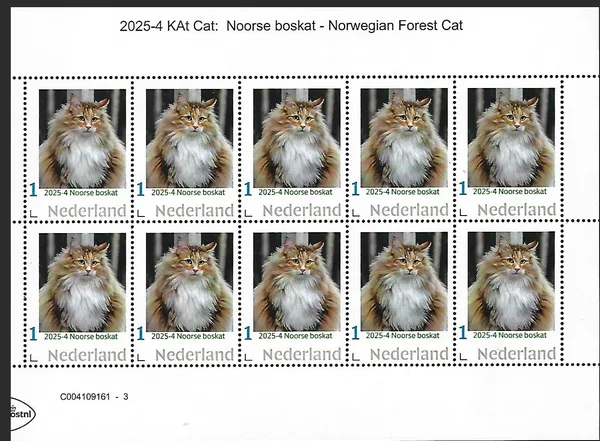 Netherlands 2025-4 Cat: Norwegian Forest Cat sheet MNH