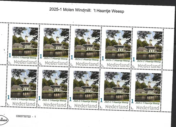 Netherlands 2025-1 Molen Windmill 't Haantje Weesp sheetlet MNH