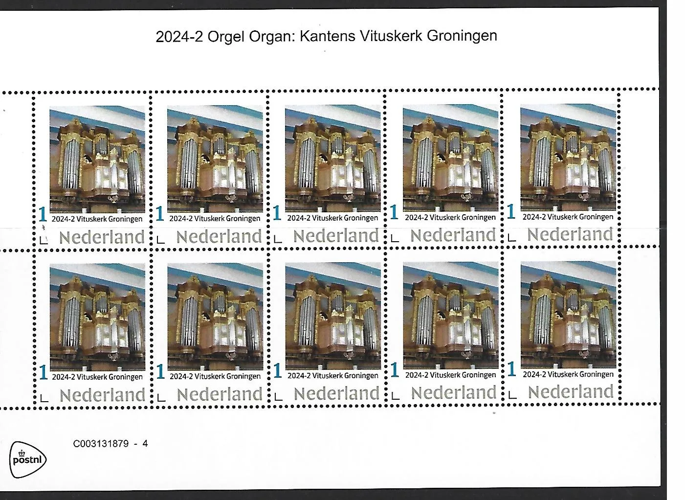Pays-Bas 2024-2 Orgue Orgel : Feuillets Kantens Vituskerk Groningen neuf/mnh