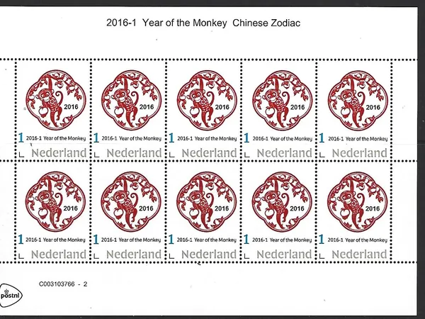 Netherlands 2016-1 Chinese Zodiac: Year of the monkey sheetlet MNH