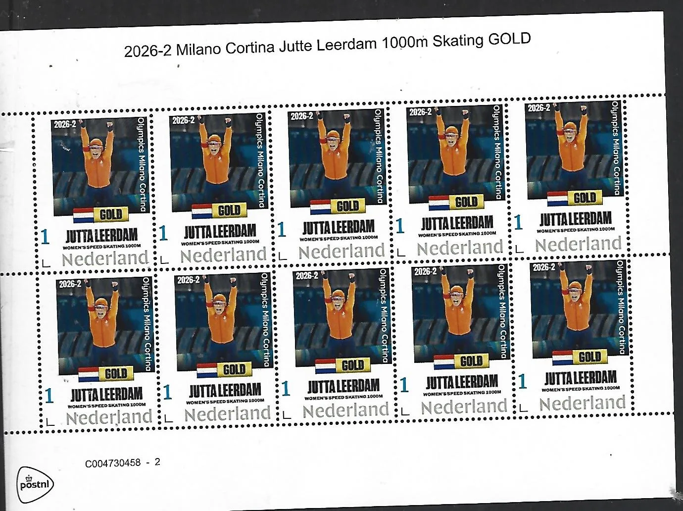 Nederland 2026-2 Olympics Milano Cortina: Jutta Leerdam 1000m Skating sheet postfris/mnh
