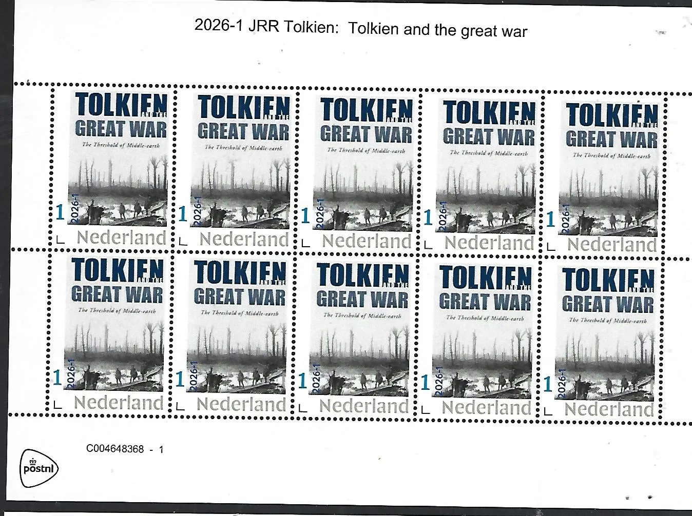 Netherlands 2026-1 JRR Tolkien and the Great War sheet MNH