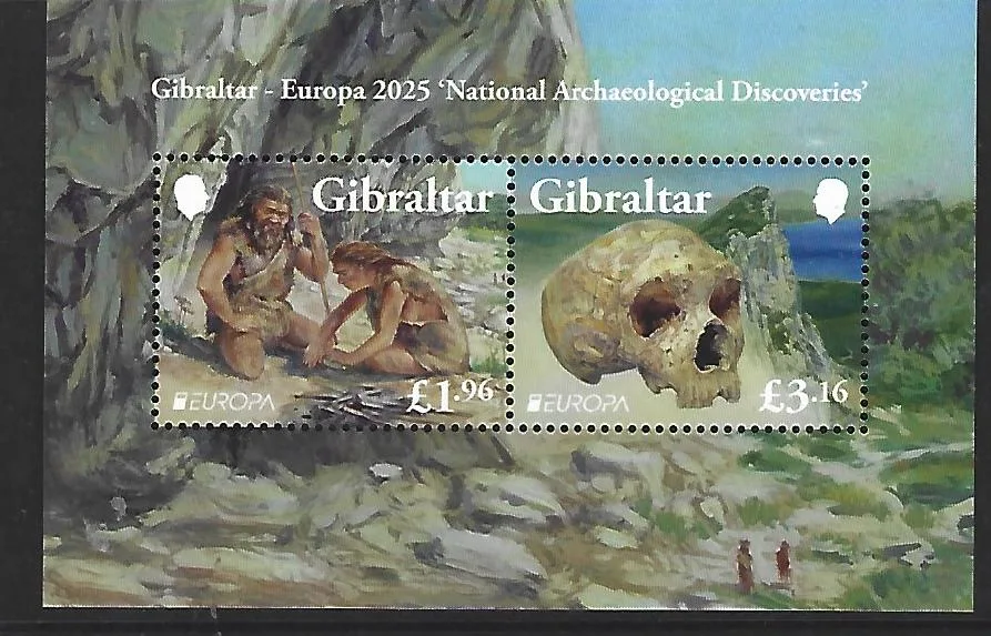 Gibraltar 2025 Archeology Europa Skull m/s postfrisch/nh