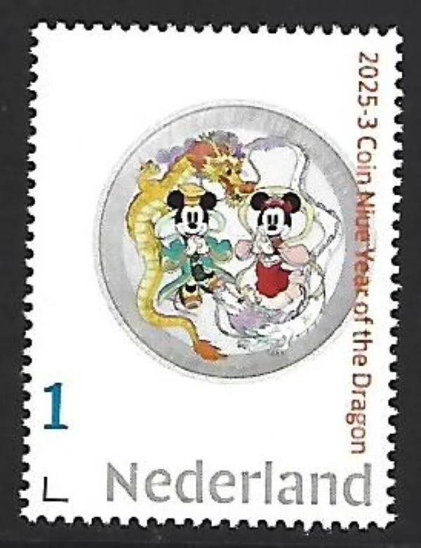 Nederland 2025-3 Coin on stamp Disney Mickey yr Dragon postfris/mnh
