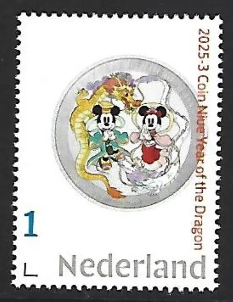Nederland 2025-3 Coin on stamp Disney Mickey yr Dragon postfris/mnh