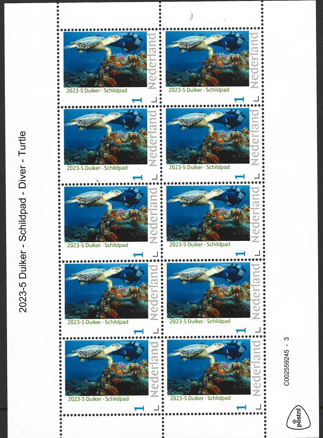 Pays-Bas 2023-5 Plongeur Diver tortue feuille-bloc neuf/mnh