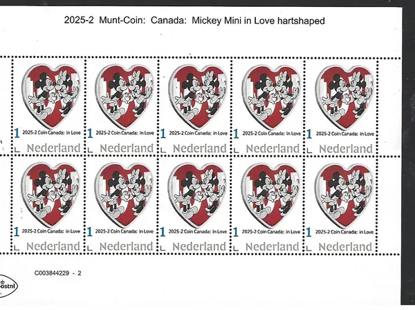 Netherlands 2025-2 Coin Disney: Mickey in Love Niue $2 sheet MNH