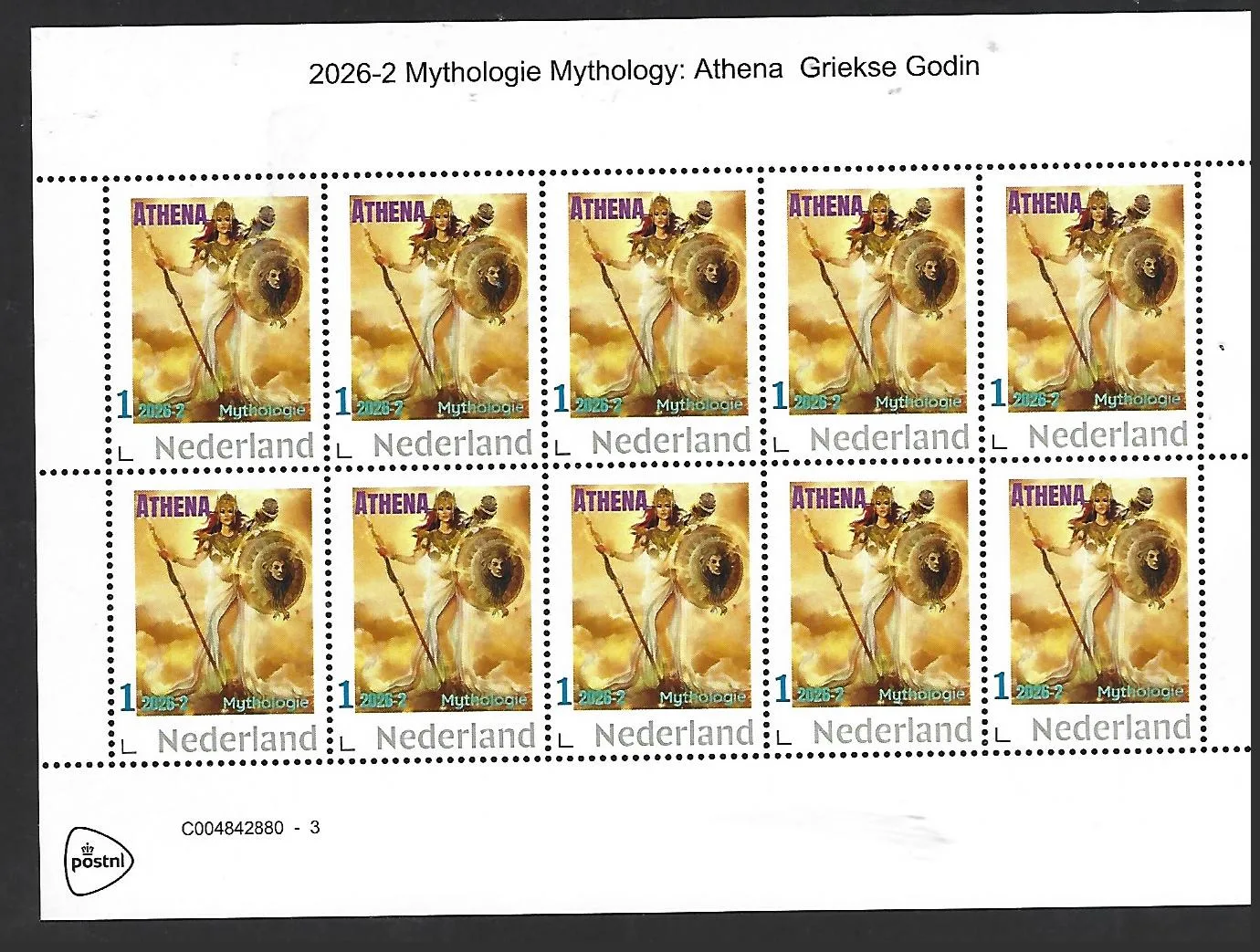 Netherlands 2026-2 Mythology: Athena Greek goddess sheet MNH
