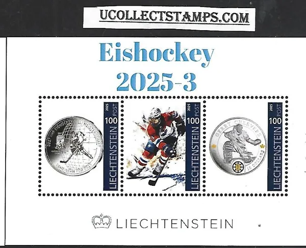 Liechtenstein 2025-3 IJshockey Eishockey Ice hockey coin on stamp postfris/mnh