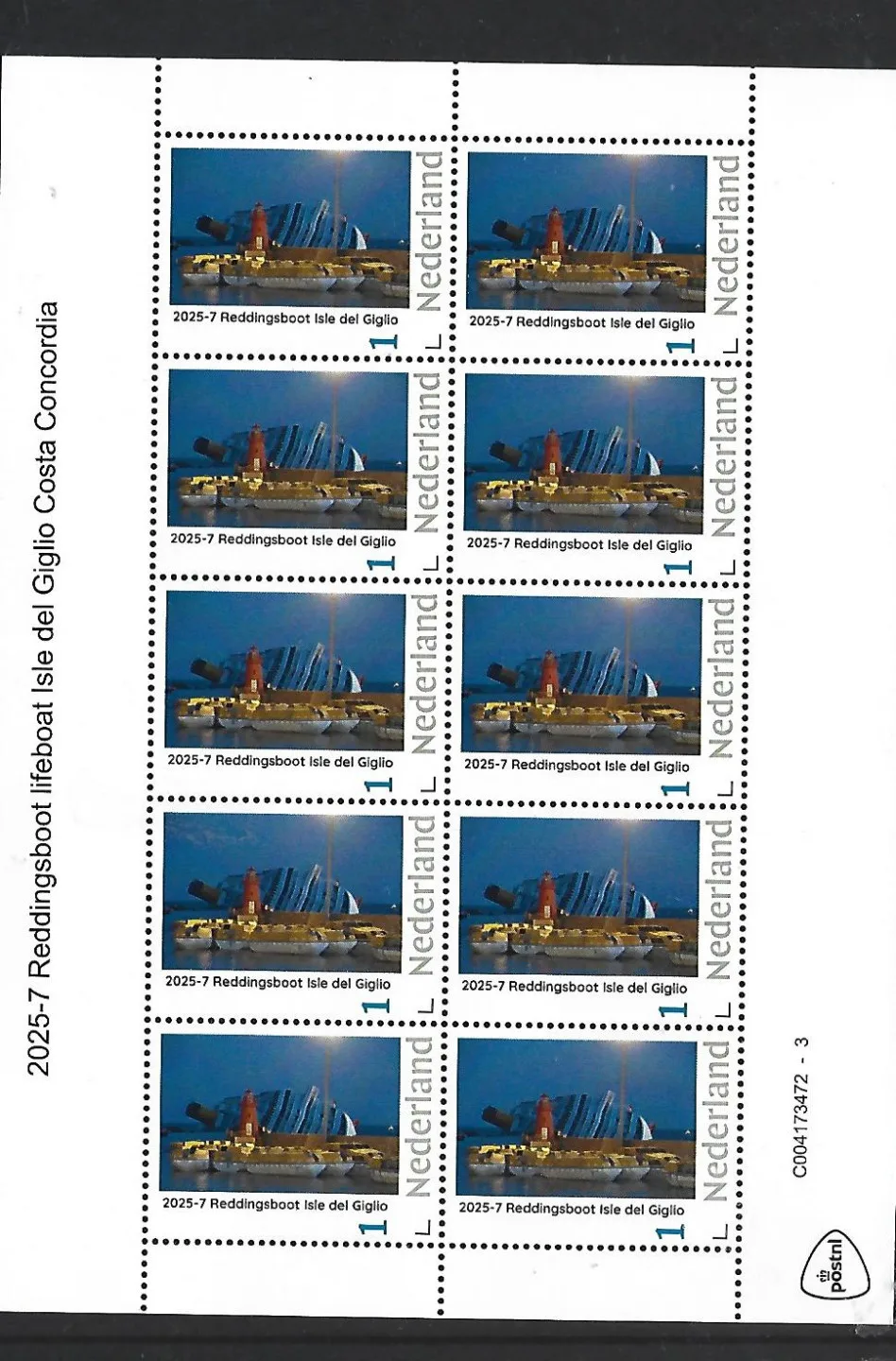 Netherlands 2025-7 Lifeboat: Isola del Giglio sheetlet MNH