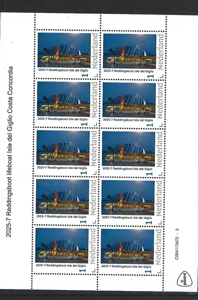 Netherlands 2025-7 Lifeboat: Isola del Giglio sheetlet MNH