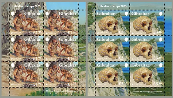 Gibraltar 2025 Archeology Europa Skull sheetlets !! postfris/neuf