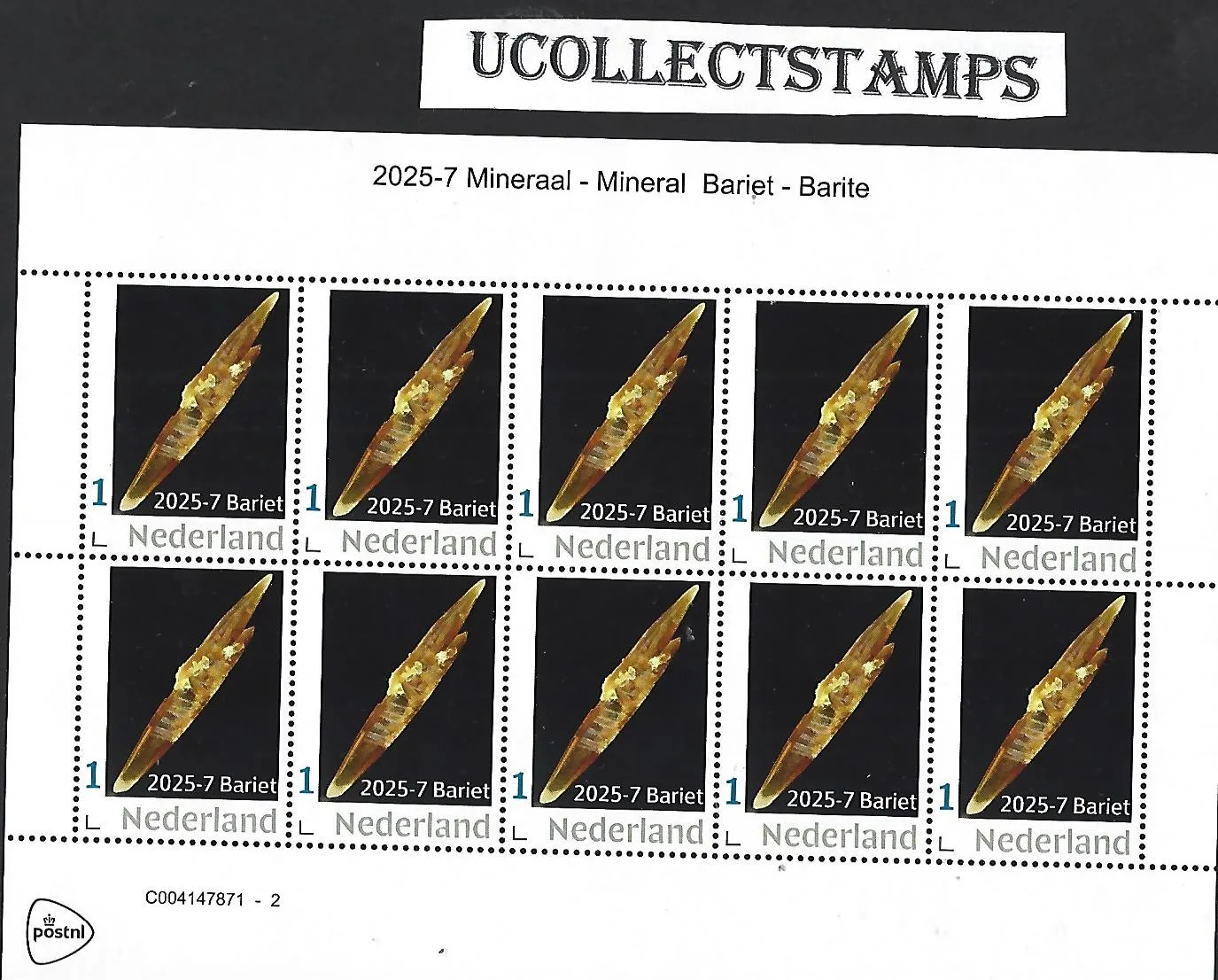 Netherlands 2025-7 Mineral: Barite sheetlet MNH