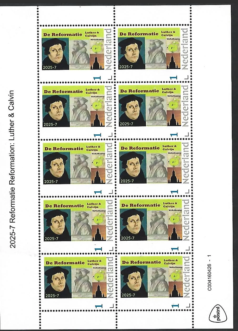 Netherlands 2025-7 M Luther reformation: Luther and Calvin sheet unmounted MNH