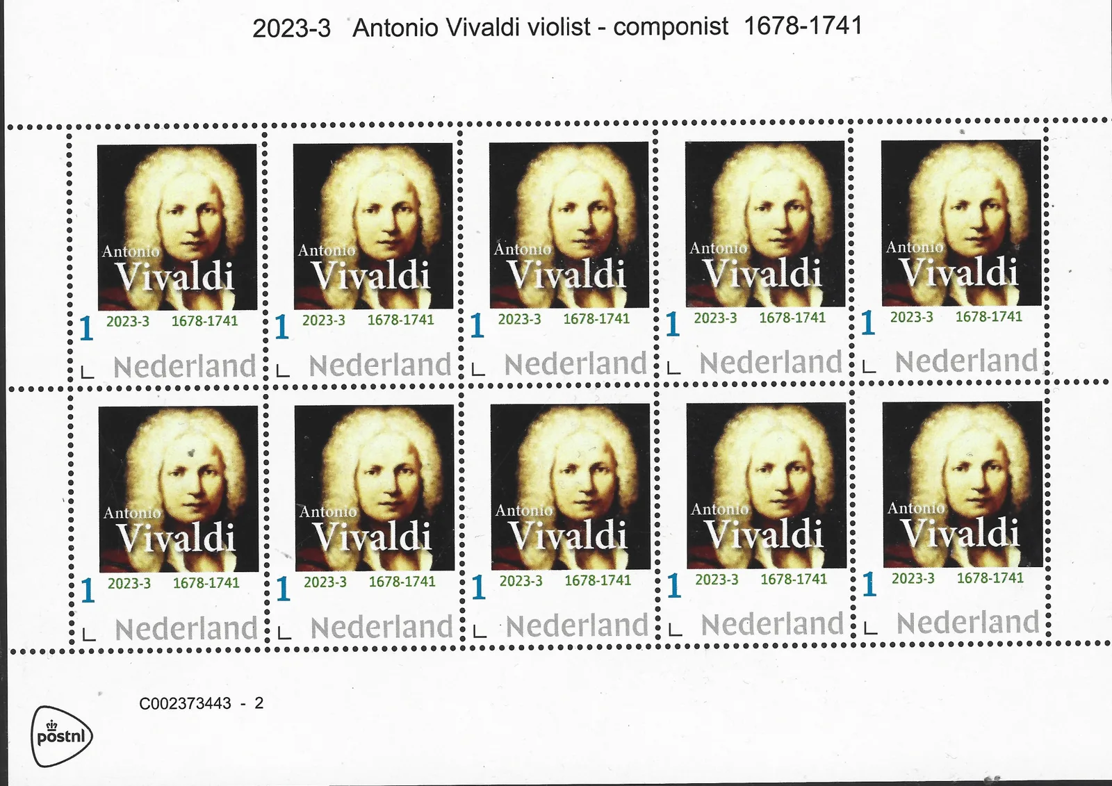 Pays-Bas 2023-3 Antonio Vivaldi 1678-1741 feuillet neuf/nhm