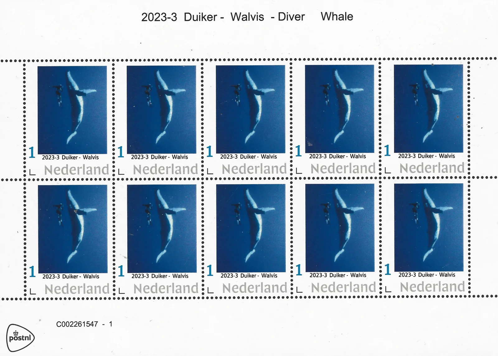 Pays-Bas 2023-3 Plongeur - Diver Baleine - Whale feuillet neuf/mnh