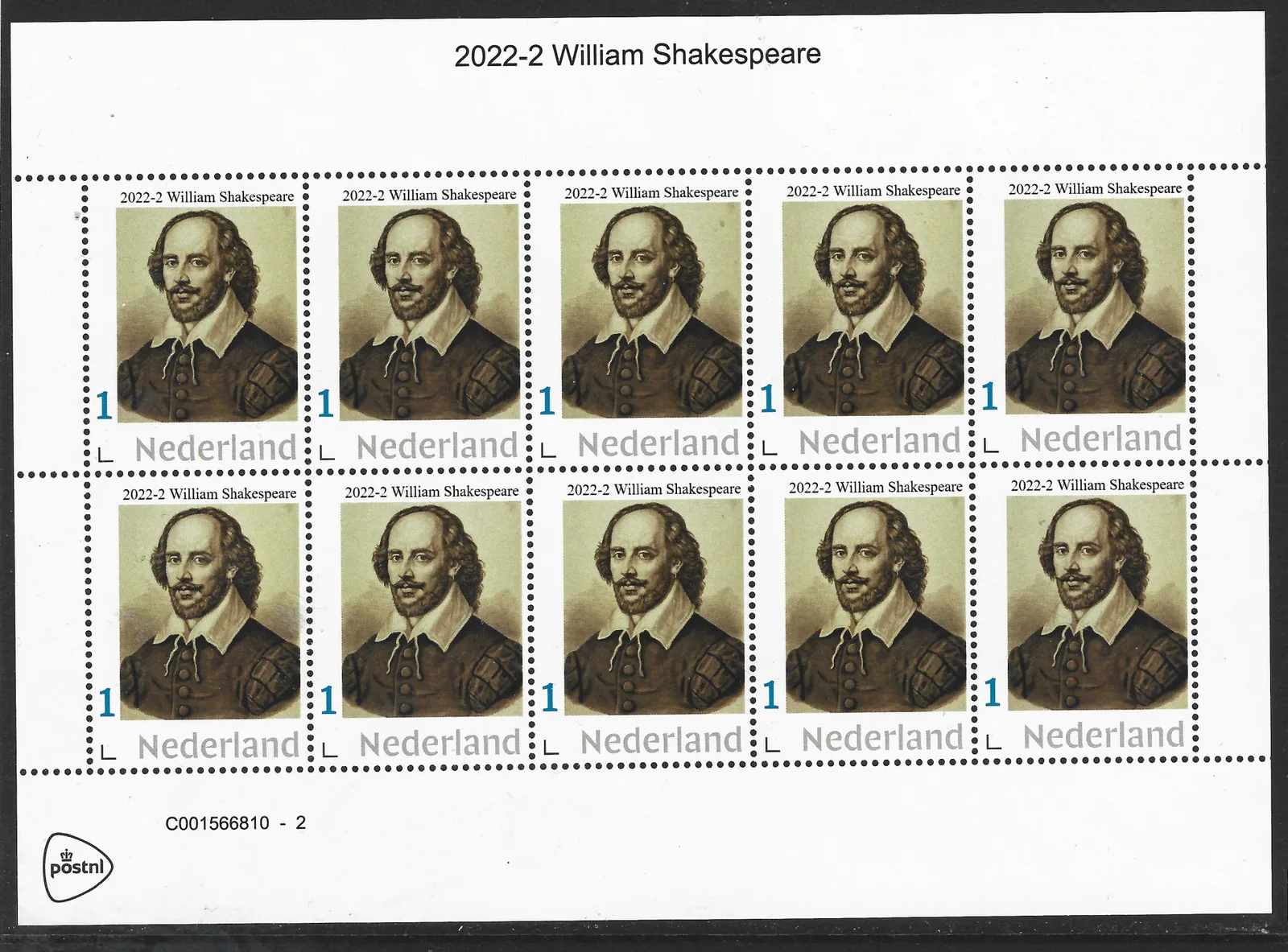Pays-Bas 2022-2 William Shakespeare feuillet de timbres neuf/mnh