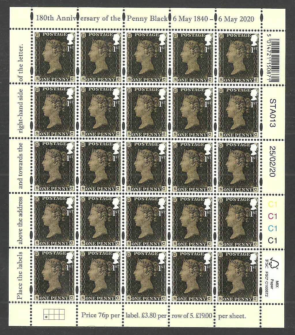 Gr. Britain 2020 London 2020 Penny black vel-sheetlet neuf/mnh