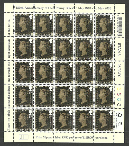 Gr. Britain 2020 London 2020 Penny black vel-sheetlet postfris/mnh