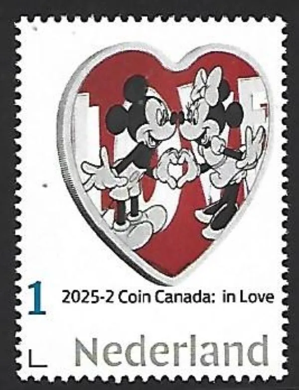 Nederland 2025-2 Munt coin Disney: Mickey in Love Niue $2 postfris/mnh