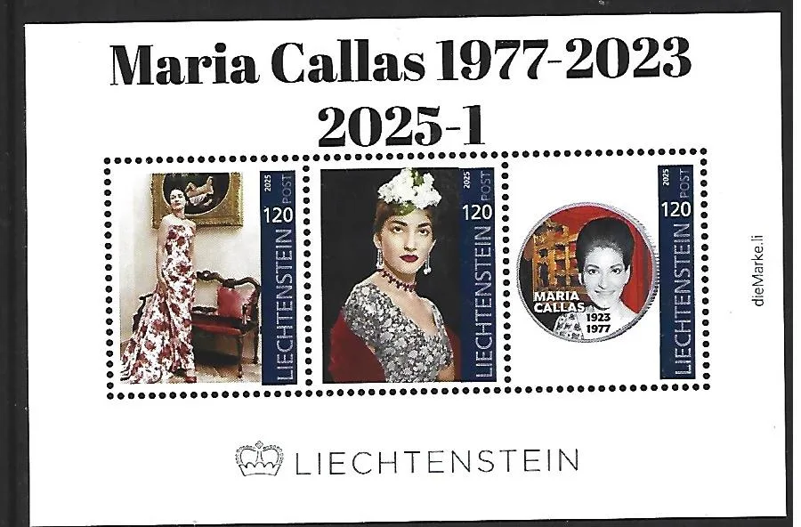 Liechtenstein 2025-1 Maria Callas 1977-2023 Münze auf Briefmarkenblock postfrisch/mnh
