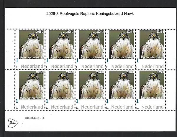 Netherlands 2026-3 Raptor: Golden Eagle Hawk sheet MNH