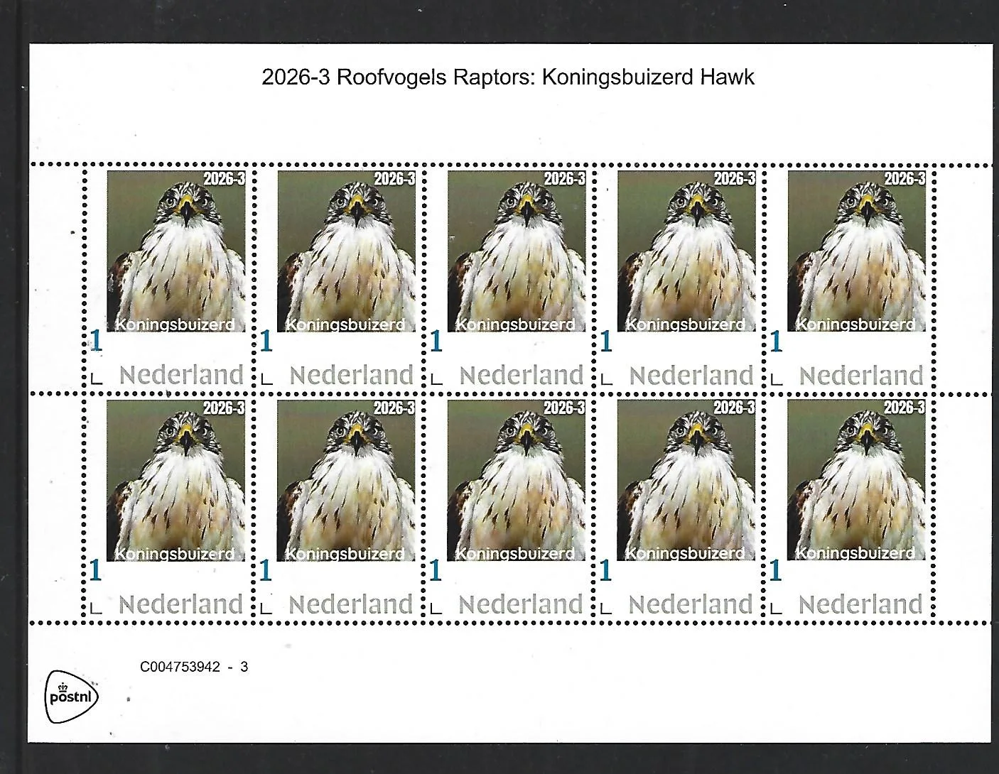 Nederland 2026-3 Roofvogel Raptor: Koningsbuizerd Hawk sheet postfris/mnh