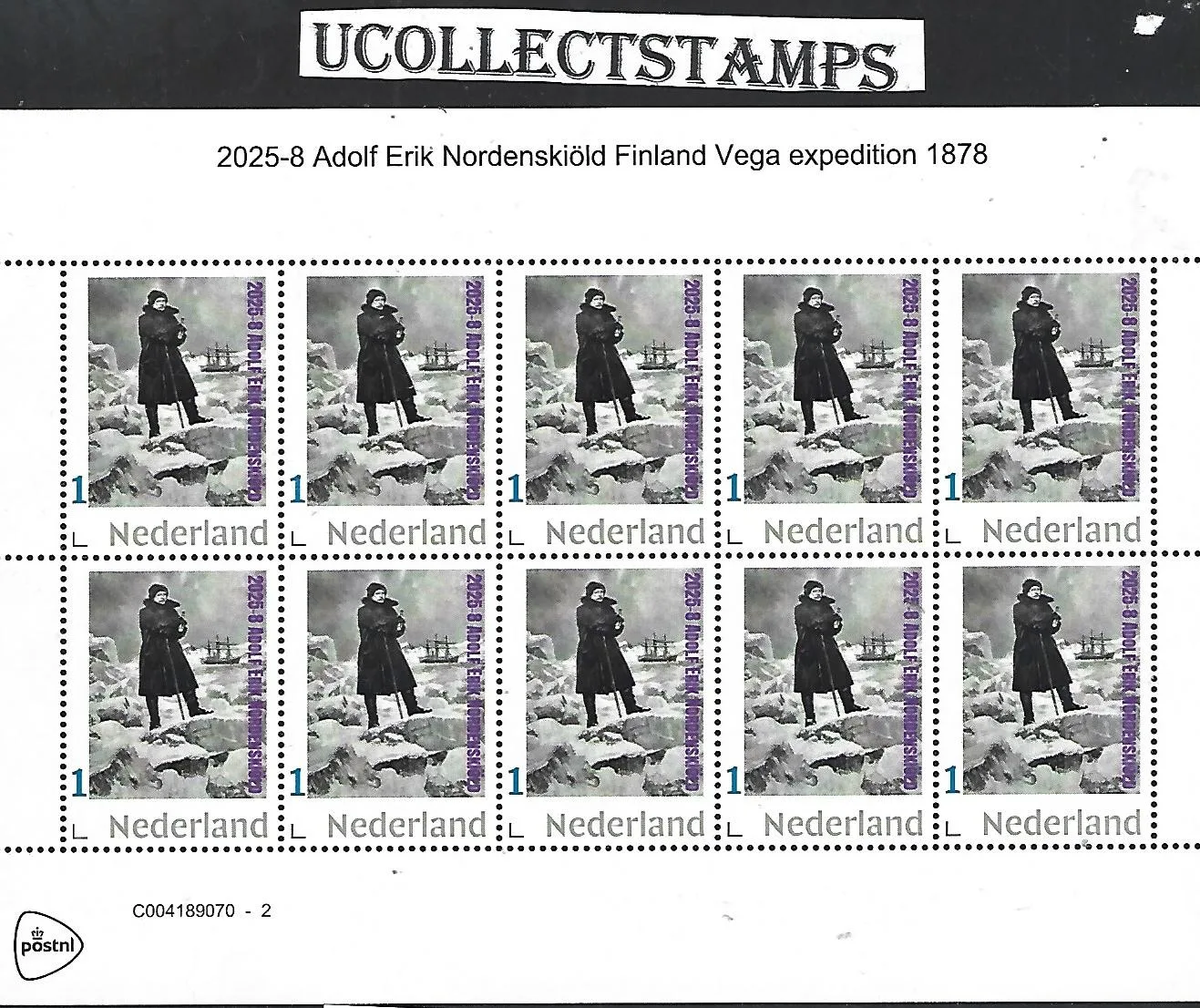 Netherlands 2025-8 Antarctica Antarctic: Adolf Erik Nordenskiöld Finl Vega sheet MNH