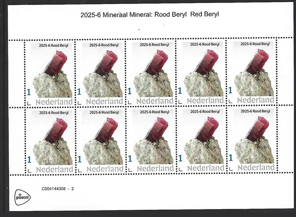 Netherlands 2025-6 Mineral: Red Beryl sheet MNH