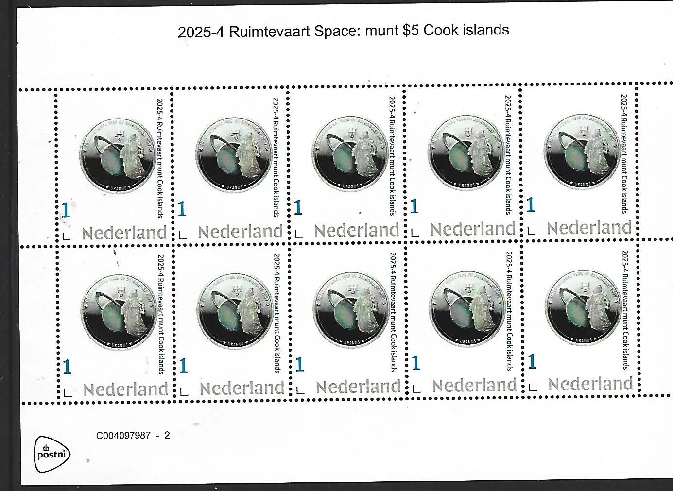 Nederland 2025-4 Ruimtevaart Space: Astronomy day Cook isl. coin sheet postfris/mnh
