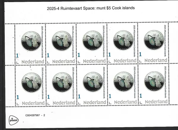 Nederland 2025-4 Ruimtevaart Space: Astronomy day Cook isl. coin sheet postfris/mnh