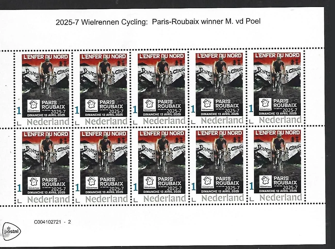 Netherlands 2025-7 Paris - Roubaix M. vd Poel sheet MNH