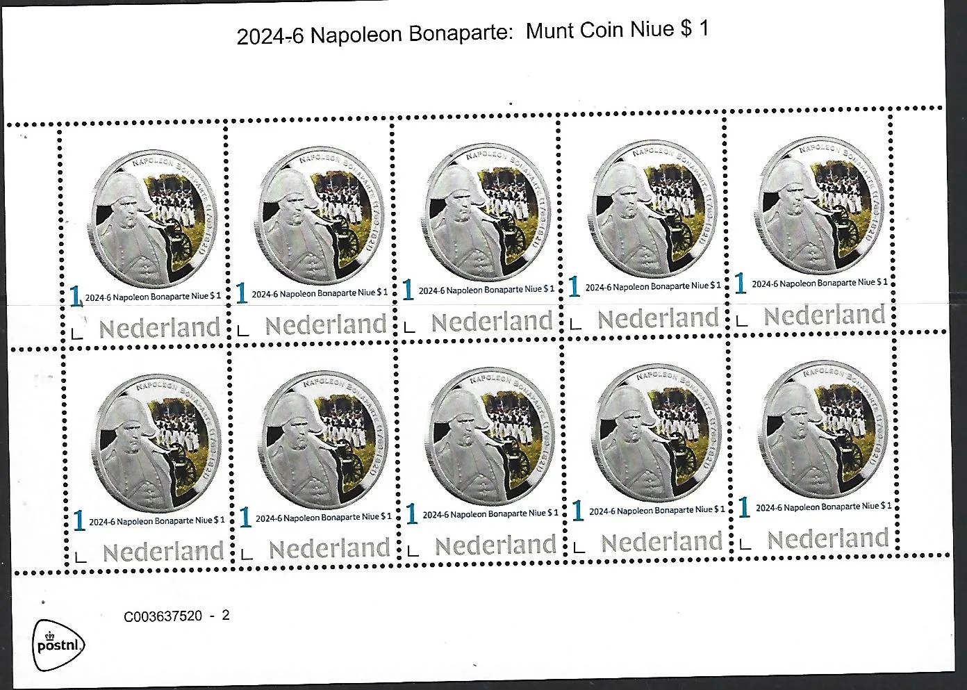 Pays-Bas 2024-6 Napoléon Bonaparte Pièce Niue feuillet neuf/mnh