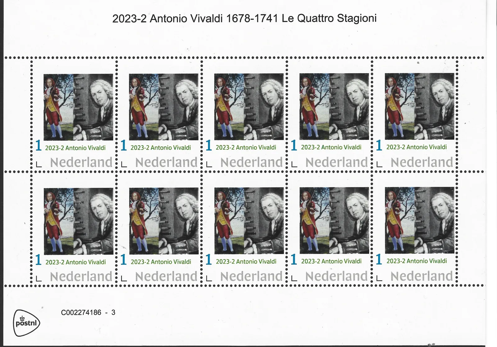 Pays-Bas 2023-2 Antonio Vivaldi 1678-1741 feuille postfris/mnh
