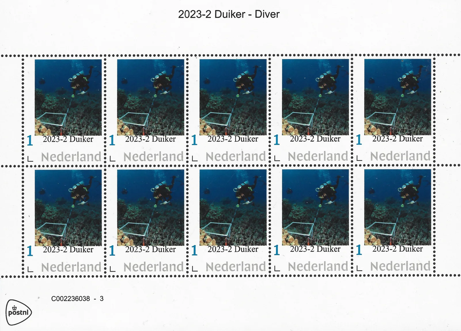 Pays-Bas 2023-2 Plongeur - Diver feuille postfris/mnh