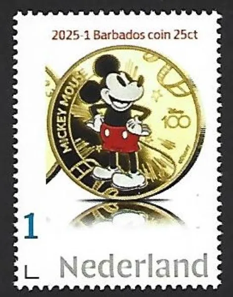 Netherlands 2025-1 Coin Disney: Mickey Mouse Barbados 25ct MNH
