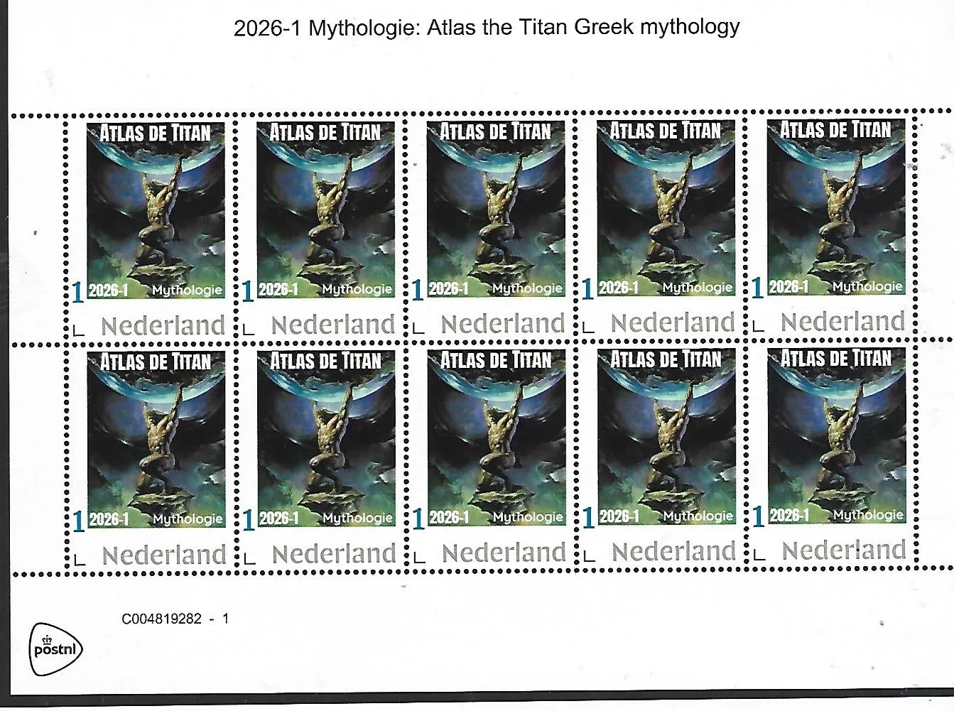 Netherlands 2026-1 Mythology: Atlas the Titan sheet MNH