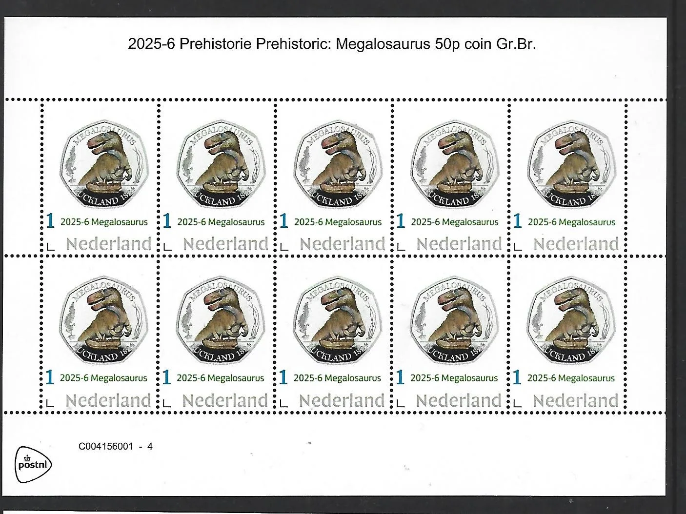 Netherlands 2025-6 Prehistory: Megalosaurus sheetlet MNH