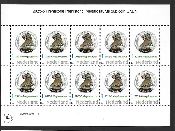 Netherlands 2025-6 Prehistory: Megalosaurus sheetlet MNH