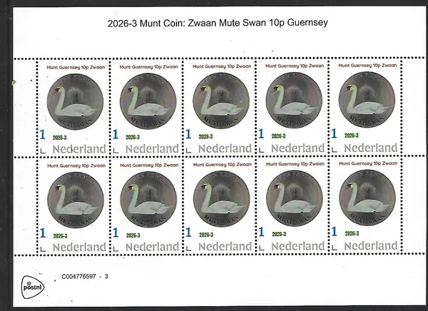Netherlands 2026-3 Coin Mute Swan Guernsey 10p sheet MNH