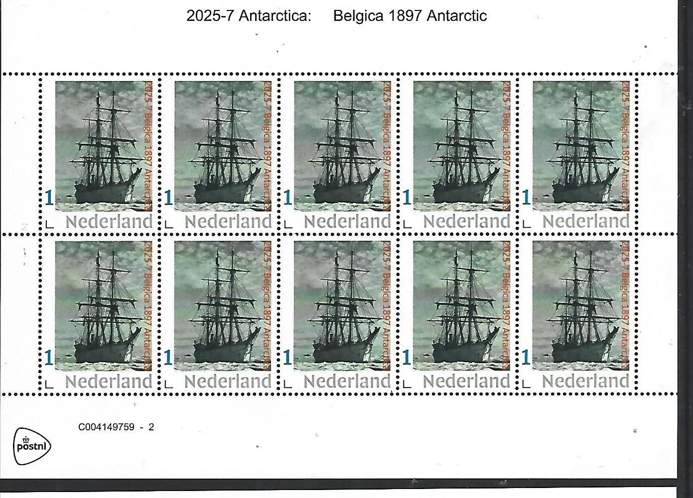 Nederland 2025-7 Antarctica Antarctic: Belgica 1897 sheet postfris/mnh